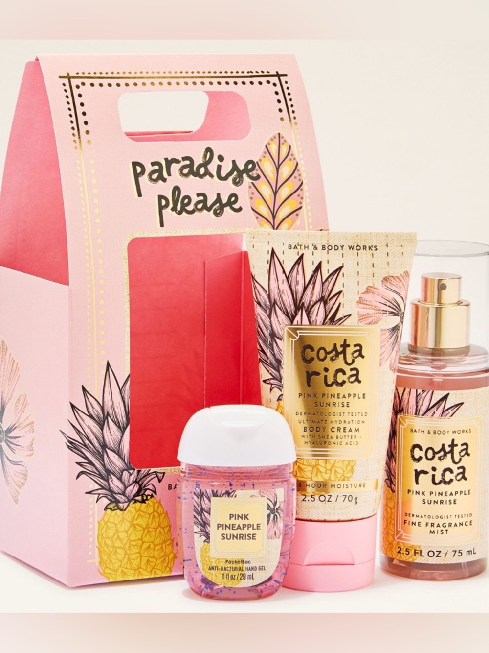 🆕🍍 BATH & BODY WORKS “PARADISE PLEASE” COSTA RICA PINK PINEAPPLE SUNRISE SET.